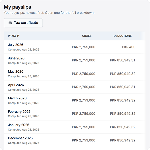 Employee payslip — self-service download